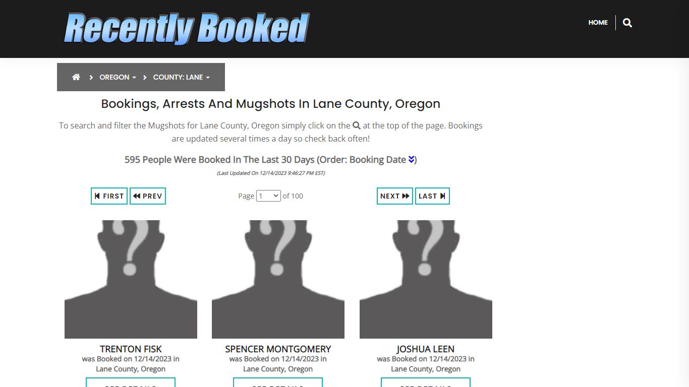Recent bookings, Arrests, Mugshots in Lane County, Oregon - Recently Booked